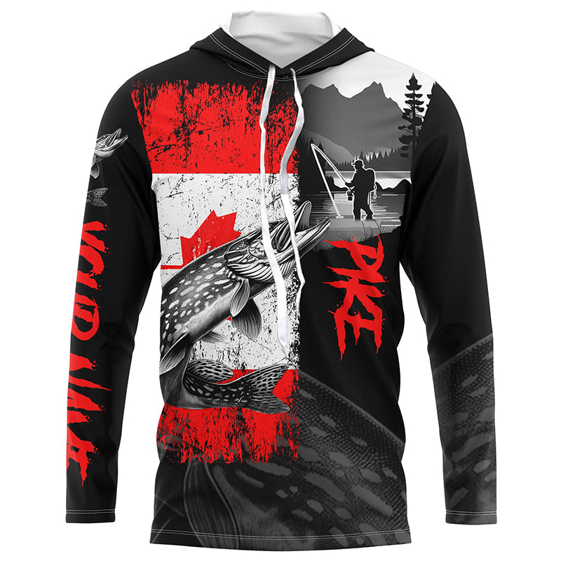 Canadian Flag Northern Pike Fishing Custom long sleeve performance Fishing, Pike fishing NQS8056