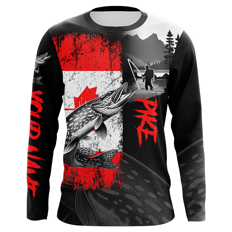 Canadian Flag Northern Pike Fishing Custom long sleeve performance Fishing, Pike fishing NQS8056