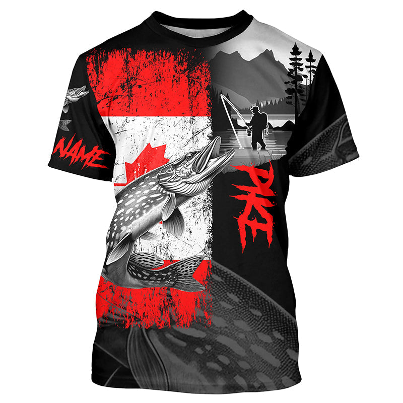 Canadian Flag Northern Pike Fishing Custom long sleeve performance Fishing, Pike fishing NQS8056