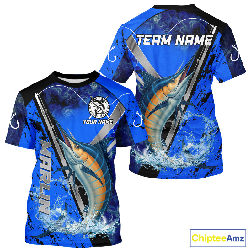 Blue Camo Marlin fishing custom saltwater Marlin sun protection long sleeve fishing for Team