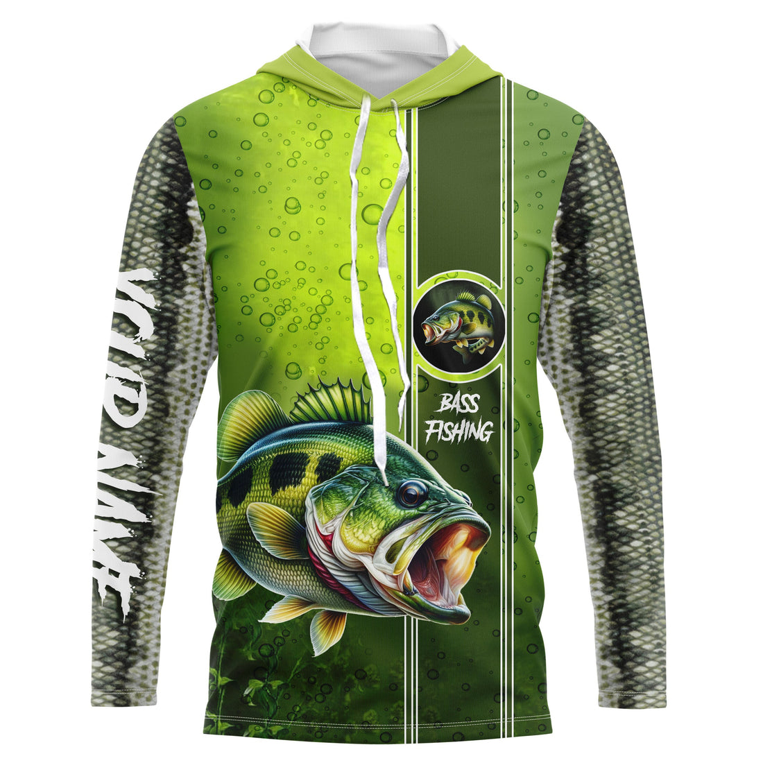 Largemouth Bass Green Scale Fishing UV protection custom name long sleeves Fishing NQS603