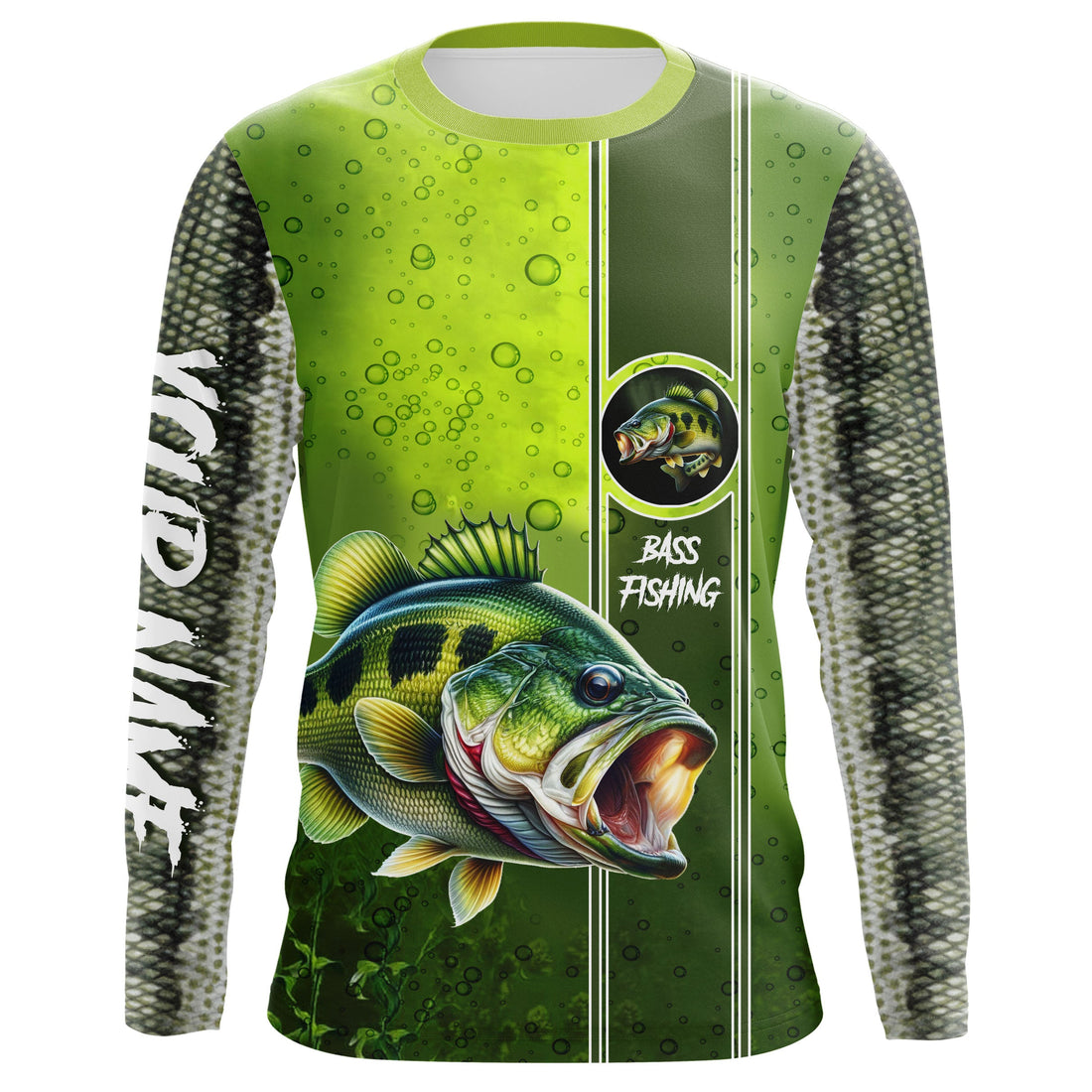 Largemouth Bass Green Scale Fishing UV protection custom name long sleeves Fishing NQS603