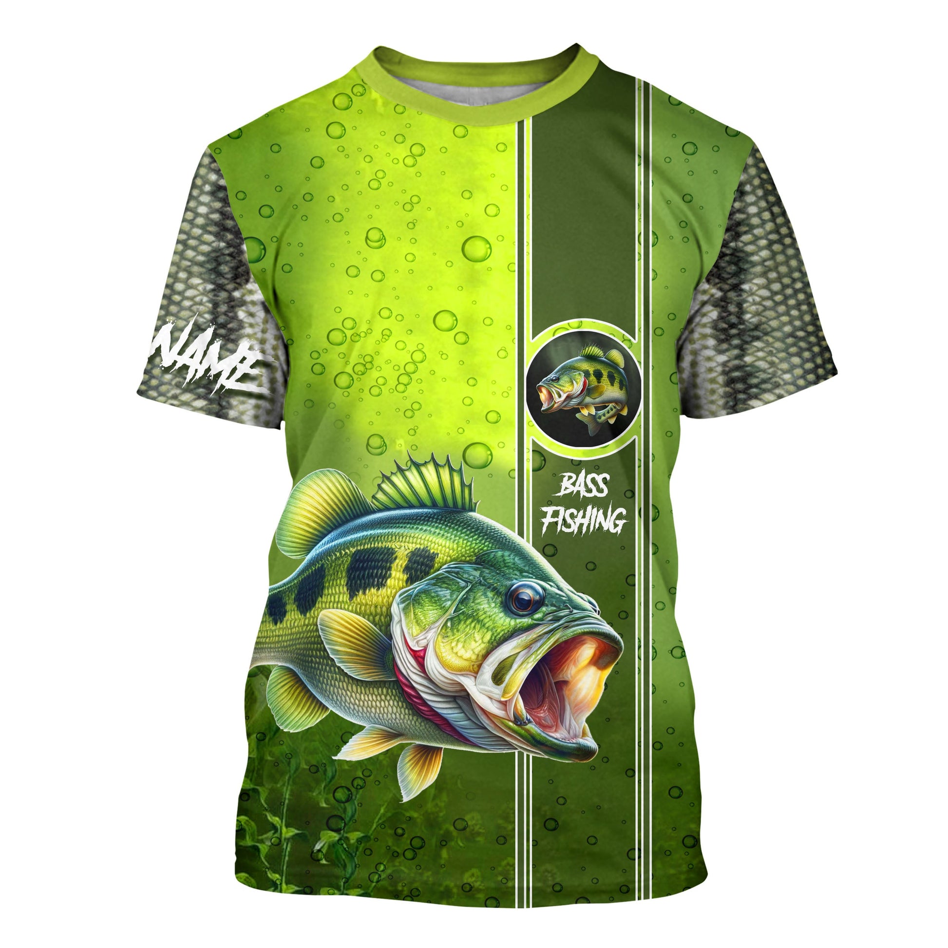 Largemouth Bass Green Scale Fishing UV protection custom name long sleeves Fishing NQS603