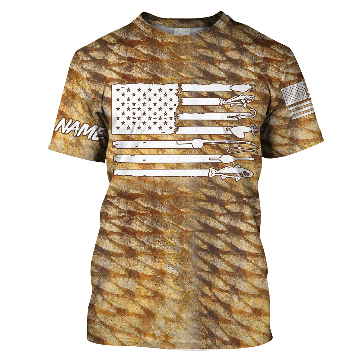 Redfish puppy drum Fishing American flag patriotic Customize Name long sleeves fishing UPF 30+ NQS2220
