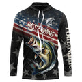 Largemouth Bass Fishing American Flag Custom black camo patriotic fishing long sleeve NQS8736