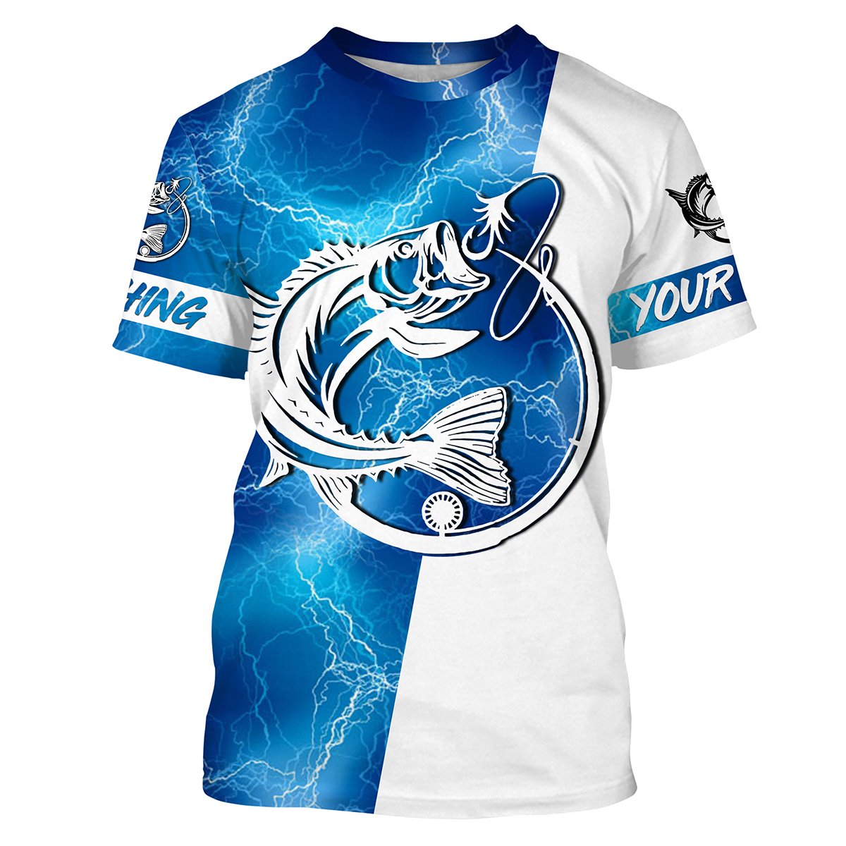 Bass Fishing tattoo blue lightning Customized Name Fishing performance apparel NQS2644