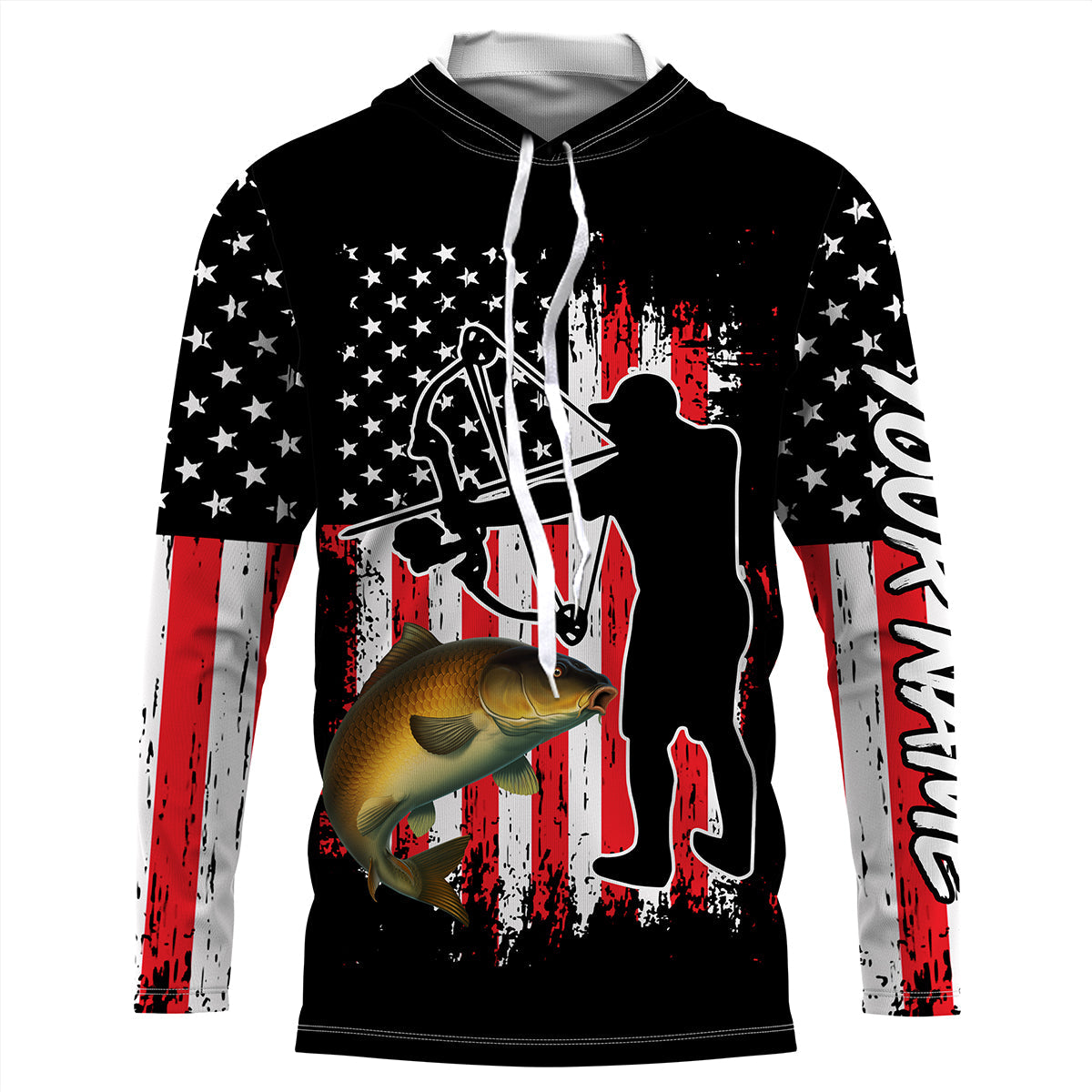 Carp hunter bow fishing American flag patriotic Custom Name fishing NQS2969