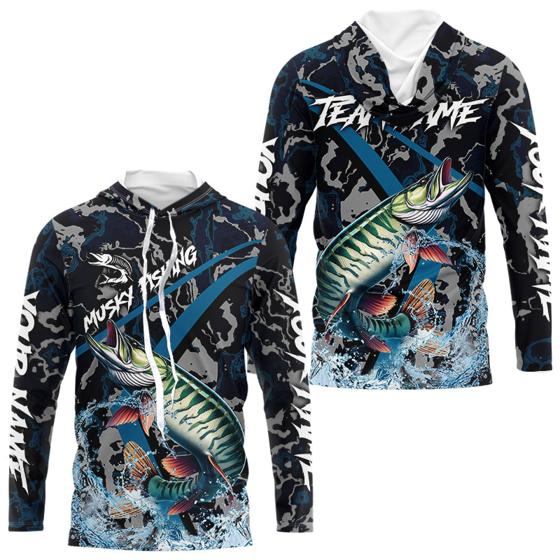 Custom Musky Fishing Camo Long Sleeve Fishing, Personalized Muskie Fishing Team NQS9702