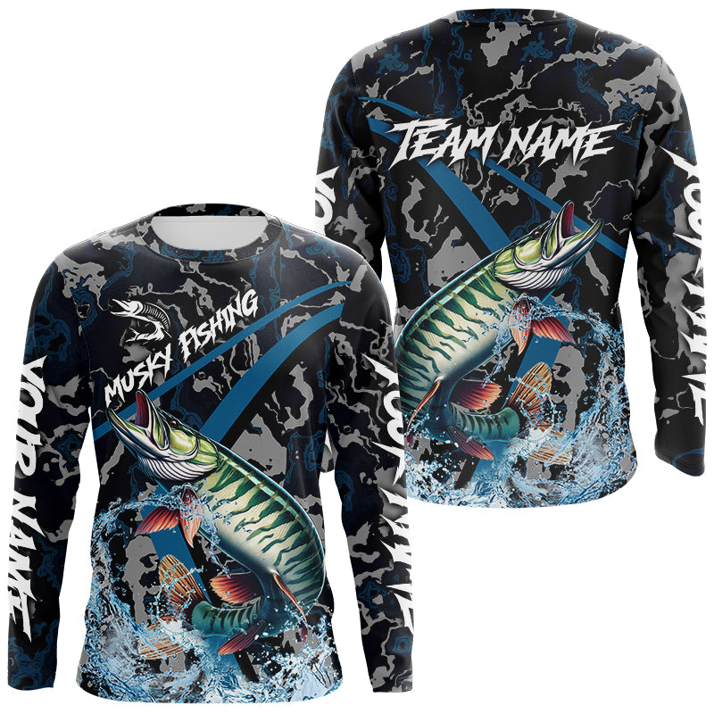 Custom Musky Fishing Camo Long Sleeve Fishing, Personalized Muskie Fishing Team NQS9702