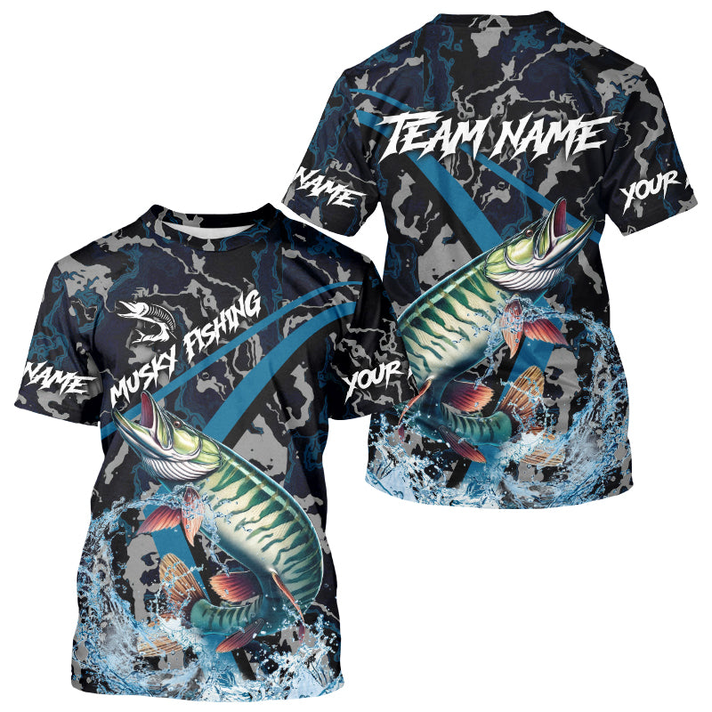 Custom Musky Fishing Camo Long Sleeve Fishing, Personalized Muskie Fishing Team NQS9702