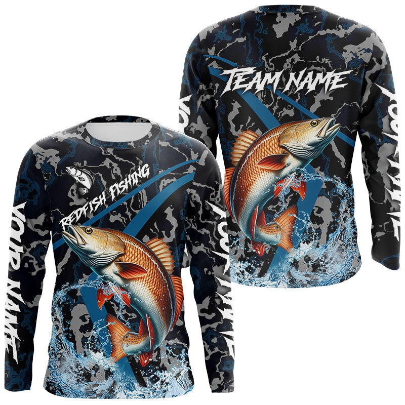 Custom Redfish Fishing Camo Long Sleeve Fishing, Personalized Red Drum Fishing Team NQS9703