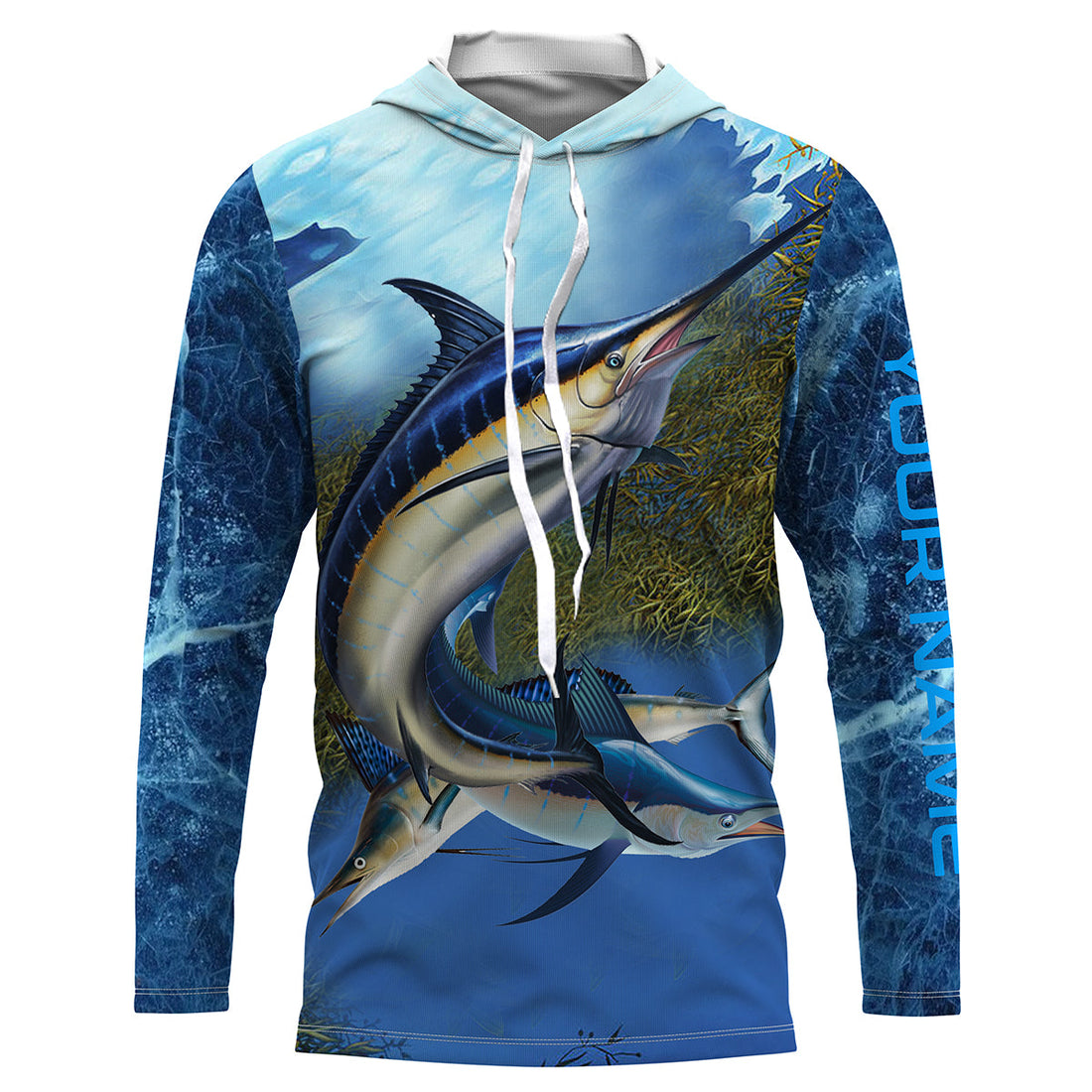 Marlin fishing blue deep sea Custom UPF fishing, custom fishing with hood NQS3217