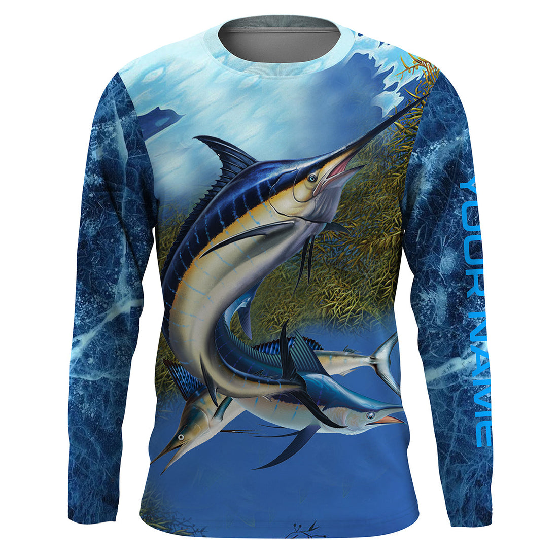 Marlin fishing blue deep sea Custom UPF fishing, custom fishing with hood NQS3217