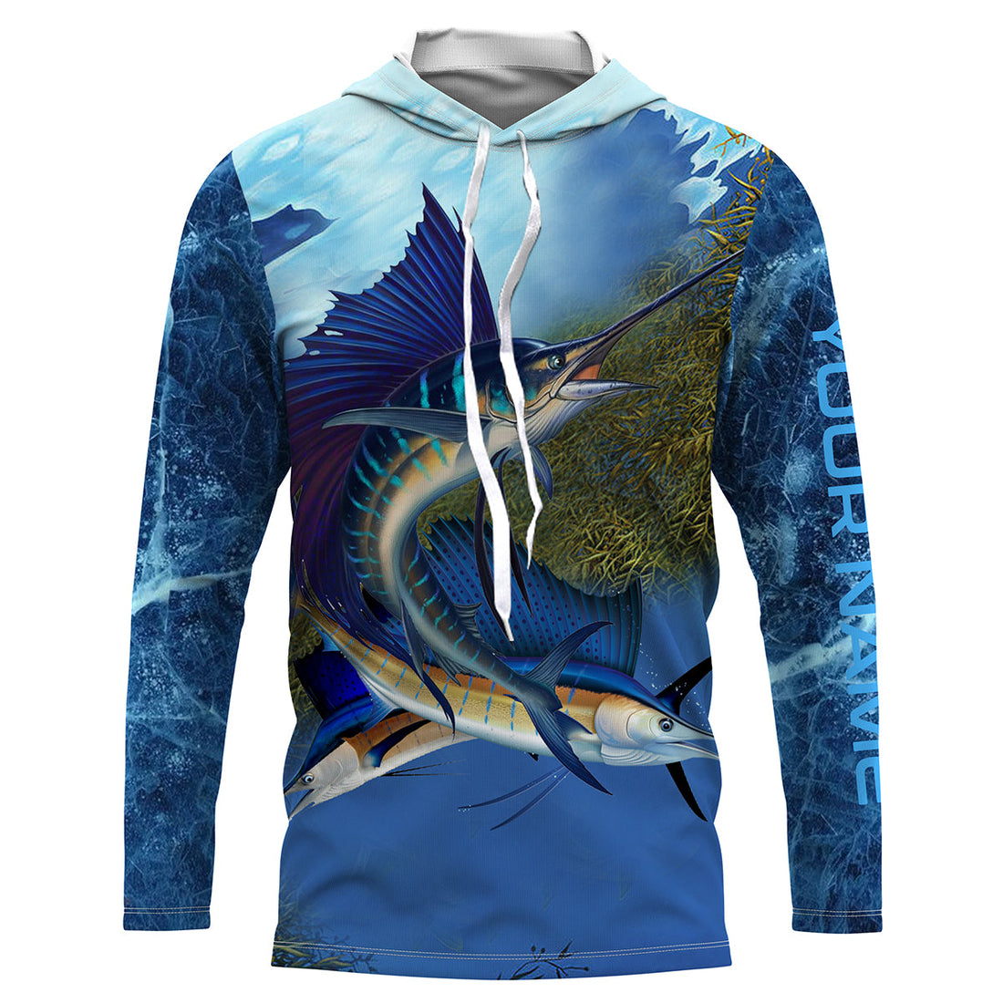 Sailfish fishing blue deep sea Custom UPF fishing, custom fishing with hood NQS3218
