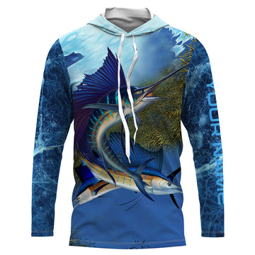 Sailfish fishing blue deep sea Custom UPF fishing, custom fishing with hood NQS3218