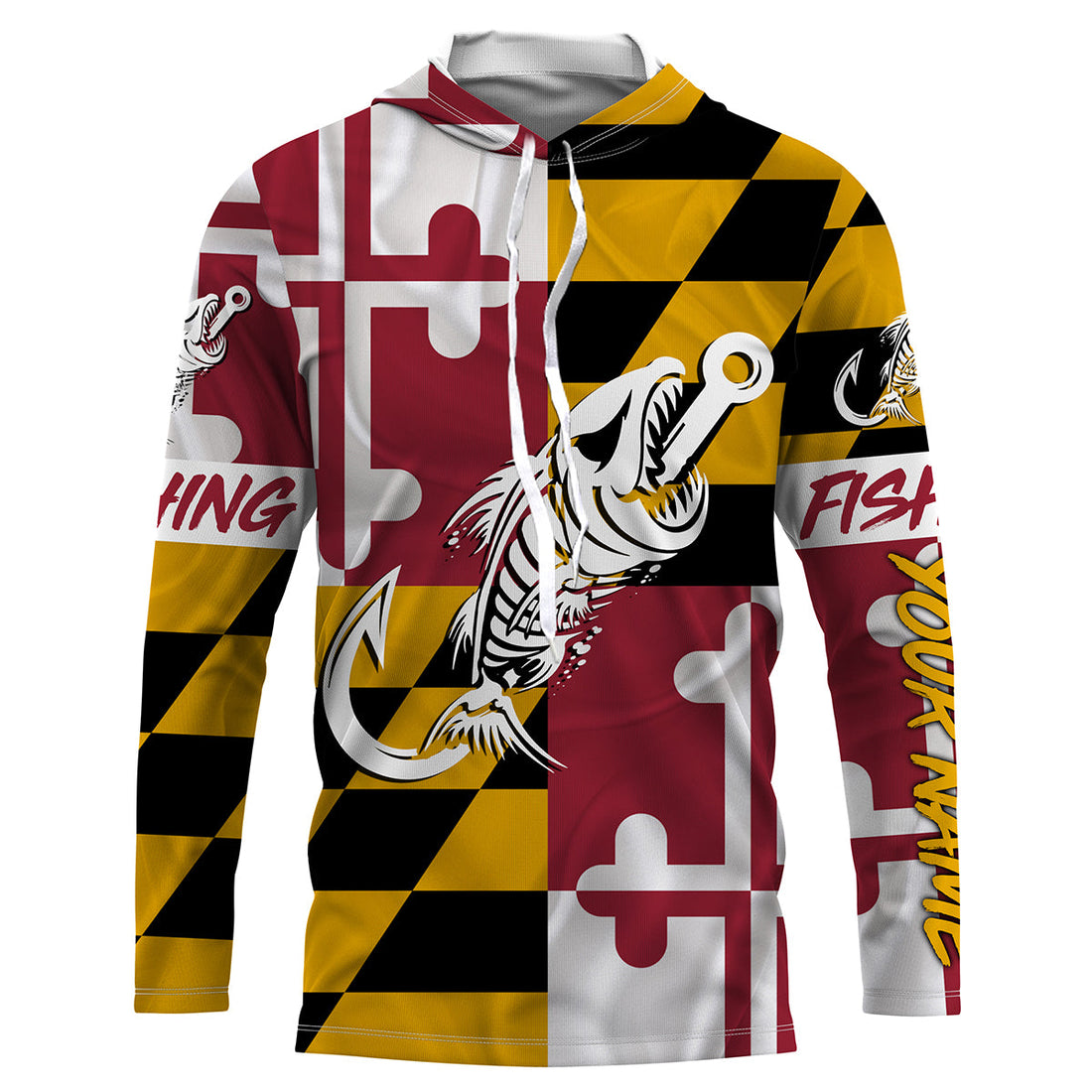 MD Fishing Custom Maryland Flag Fish hook skull Custom sun protection fishing, women NQS3318