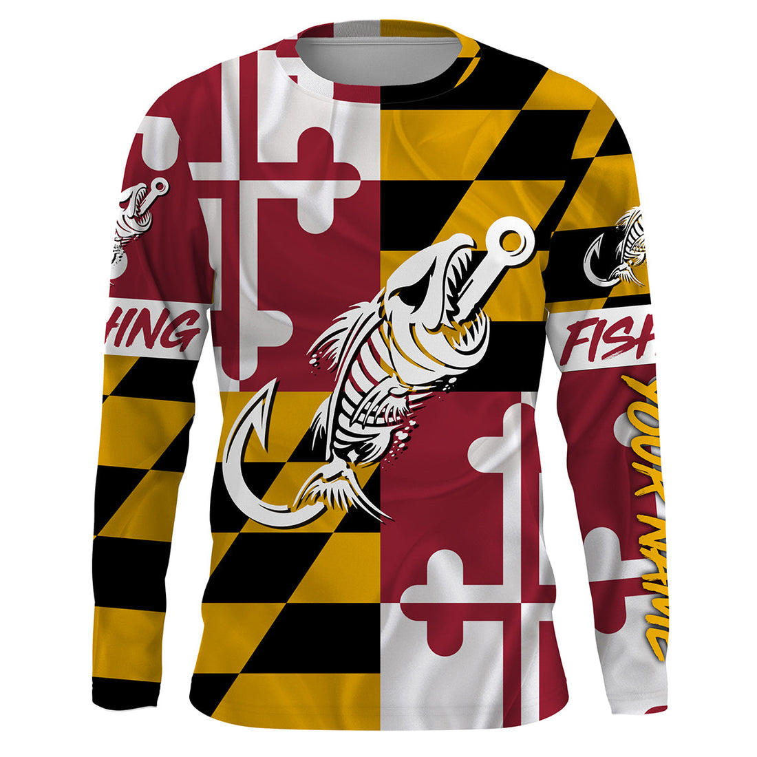 MD Fishing Custom Maryland Flag Fish hook skull Custom sun protection fishing, women NQS3318