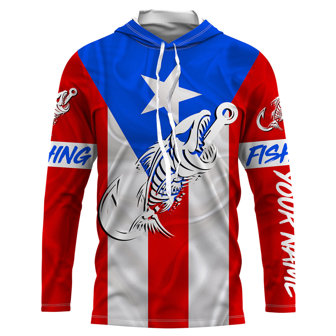 Puerto Rico Fishing Custom Flag Fish hook skull Custom sun protection fishing, women NQS3319