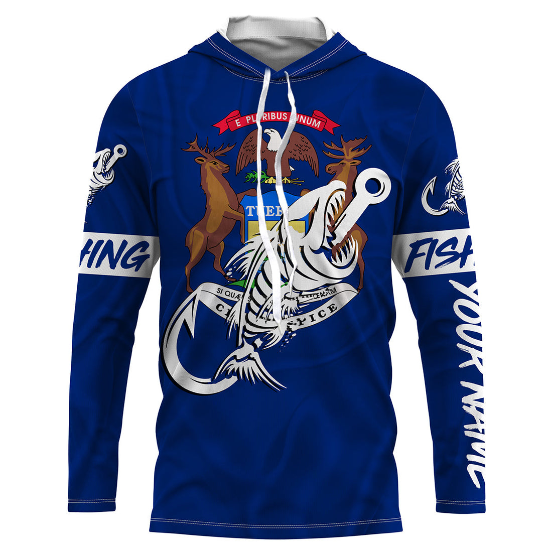 MI Fishing Custom Michigan Flag Fish hook skull Custom sun protection fishing, women NQS3321