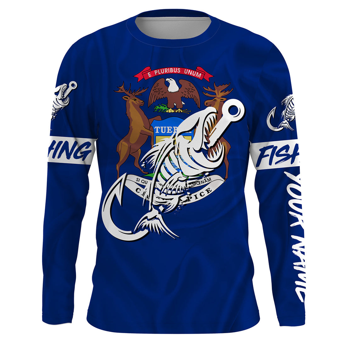 MI Fishing Custom Michigan Flag Fish hook skull Custom sun protection fishing, women NQS3321