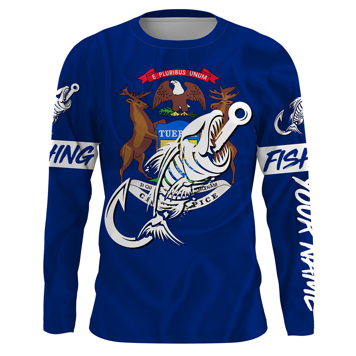 MI Fishing Custom Michigan Flag Fish hook skull Custom sun protection fishing, women NQS3321