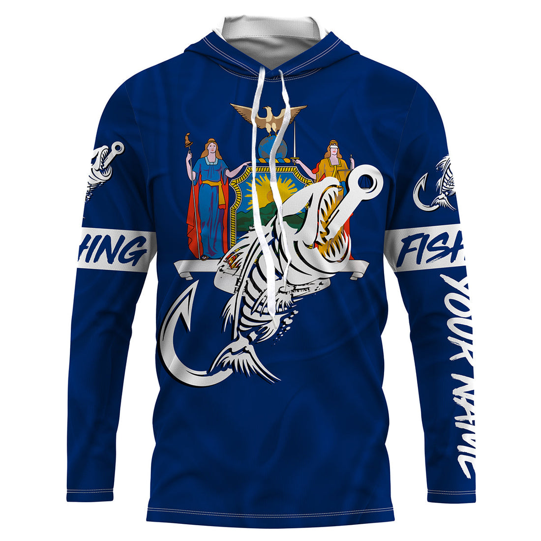 NY Fishing Custom New York Flag Fish hook skull Custom sun protection fishing, women NQS3322