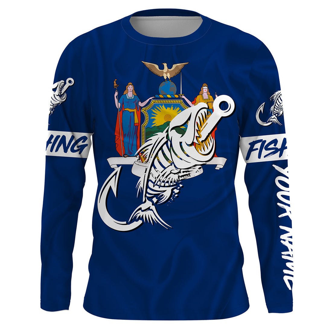 NY Fishing Custom New York Flag Fish hook skull Custom sun protection fishing, women NQS3322