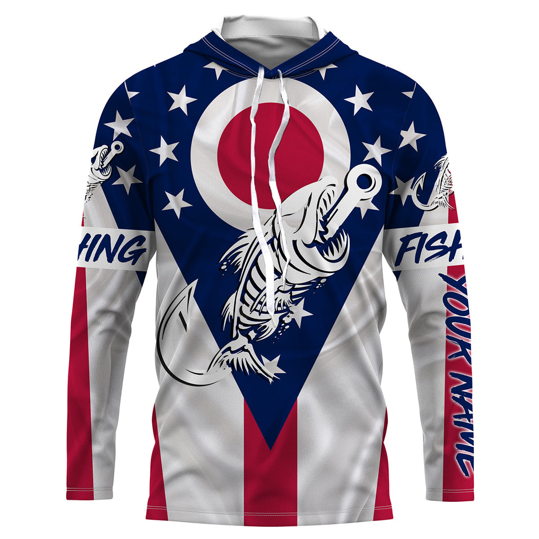 OH Fishing Custom Ohio Flag Fish hook skull Custom sun protection fishing, women NQS3323