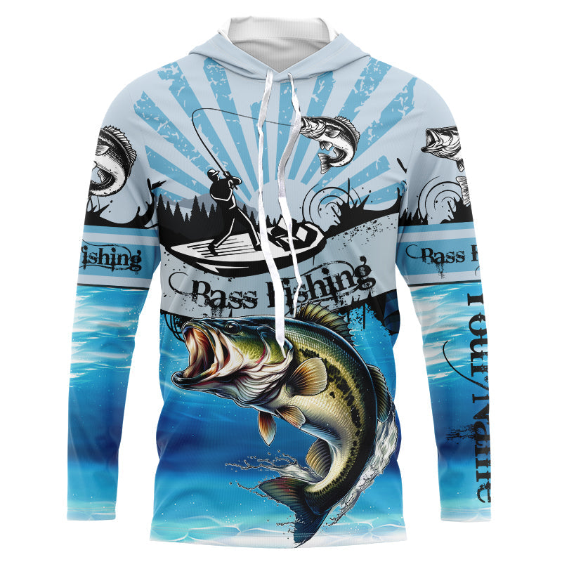 Personalized Largemouth Bass Fishing blue Long Sleeve Fishing, Bass fishing NQS8956