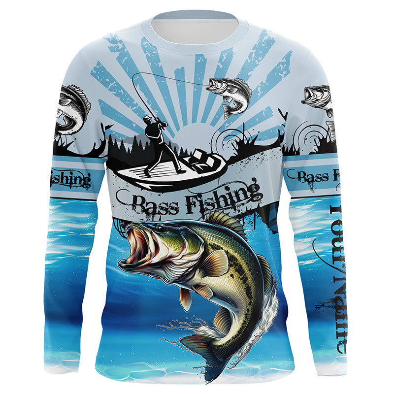 Personalized Largemouth Bass Fishing blue Long Sleeve Fishing, Bass fishing NQS8956