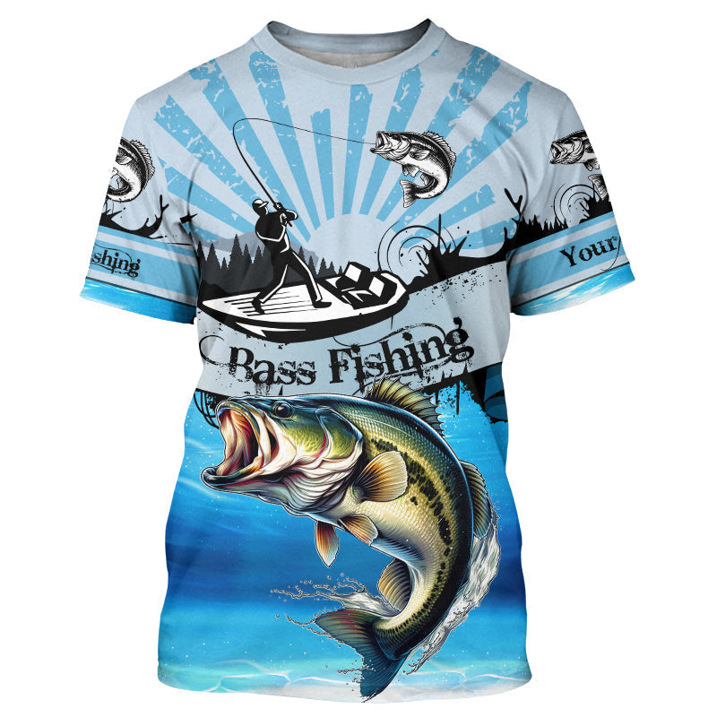 Personalized Largemouth Bass Fishing blue Long Sleeve Fishing, Bass fishing NQS8956