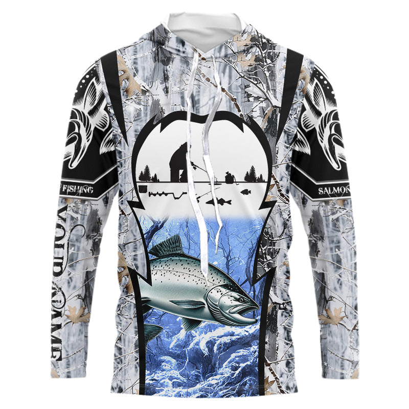 Salmon ice fishing Winter camo custom unisex Long sleeve fishing, Ice fishing Salmon NQS9191