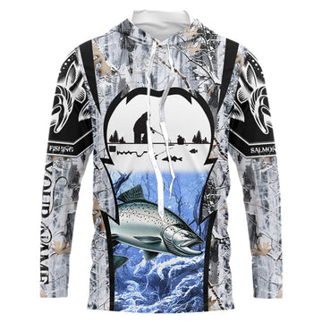 Salmon ice fishing Winter camo custom unisex Long sleeve fishing, Ice fishing Salmon NQS9191
