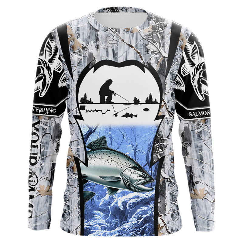 Salmon ice fishing Winter camo custom unisex Long sleeve fishing, Ice fishing Salmon NQS9191