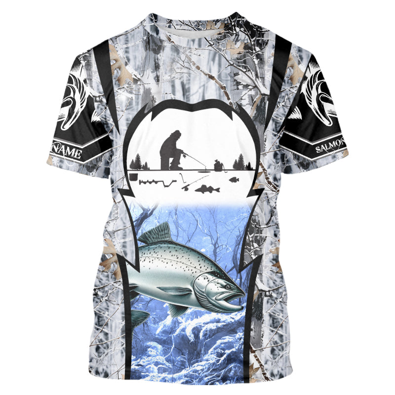 Salmon ice fishing Winter camo custom unisex Long sleeve fishing, Ice fishing Salmon NQS9191