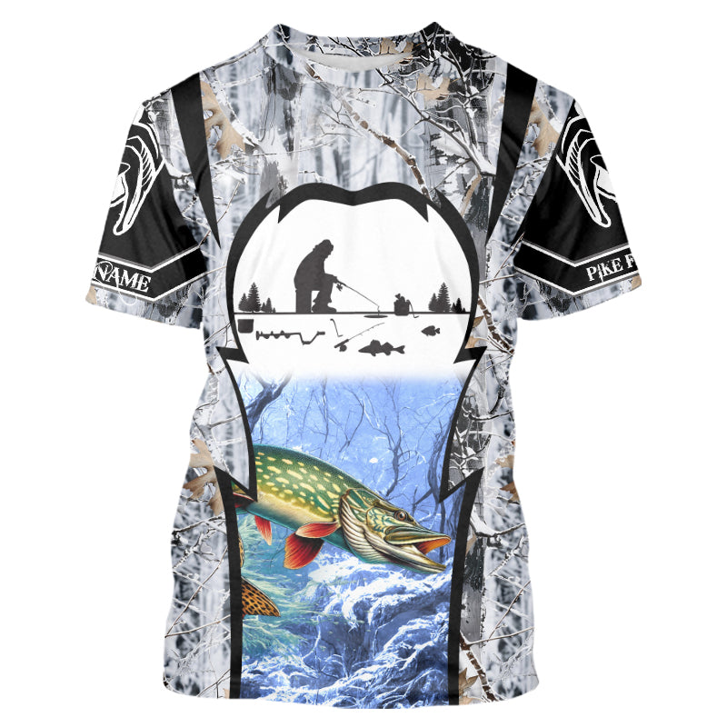 Northern Pike ice fishing Winter camo custom unisex Long sleeve fishing, Ice fishing Pike NQS9192