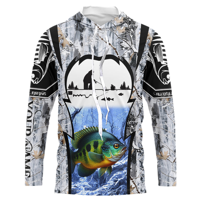 Bluegill ice fishing Winter camo custom unisex Long sleeve fishing, Ice fishing Bluegill NQS9193