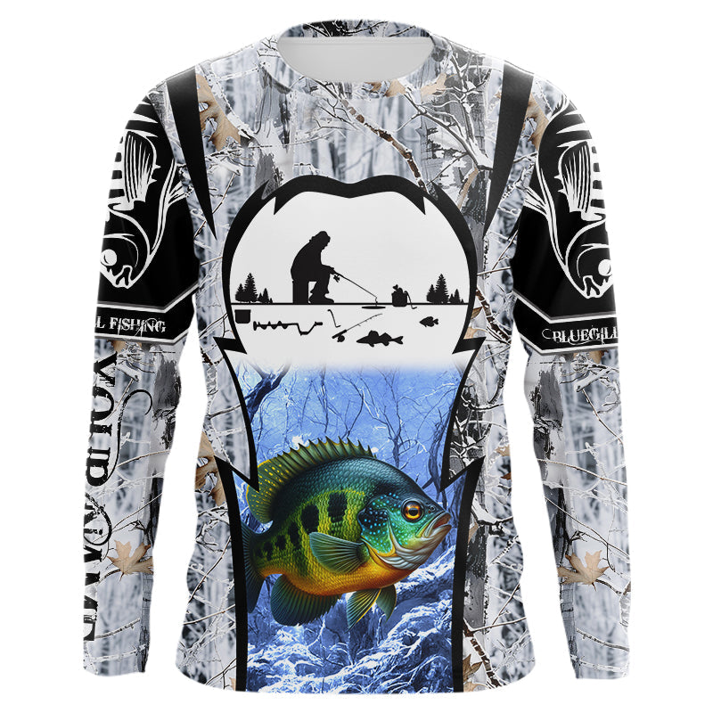 Bluegill ice fishing Winter camo custom unisex Long sleeve fishing, Ice fishing Bluegill NQS9193