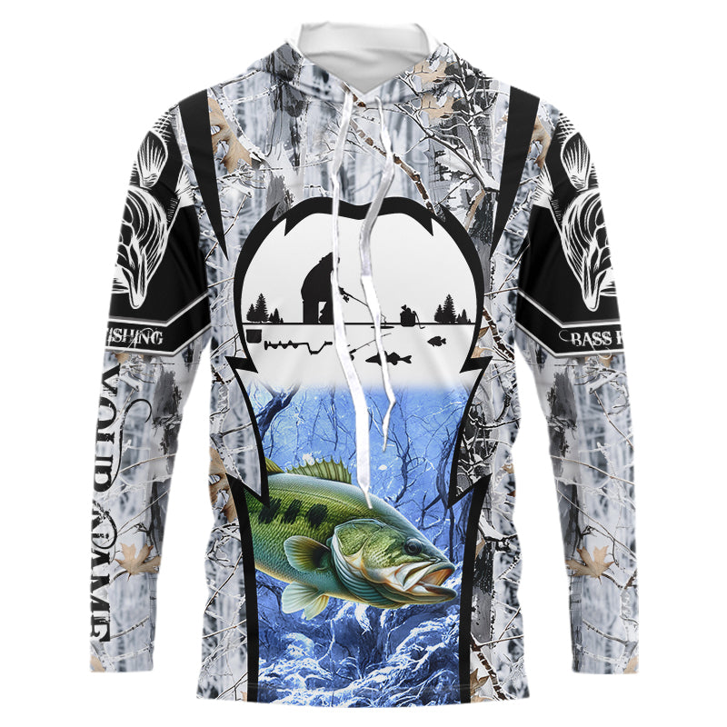 Largemouth Bass ice fishing Winter camo custom Long sleeve fishing, Ice fishing Bass NQS9194