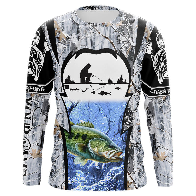 Largemouth Bass ice fishing Winter camo custom Long sleeve fishing, Ice fishing Bass NQS9194