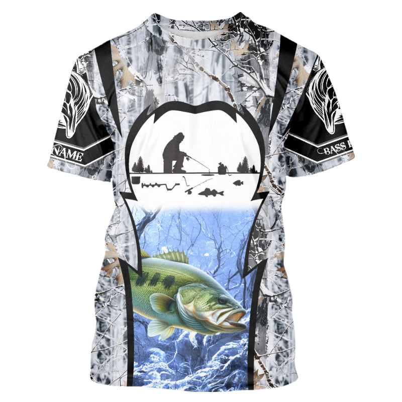 Largemouth Bass ice fishing Winter camo custom Long sleeve fishing, Ice fishing Bass NQS9194