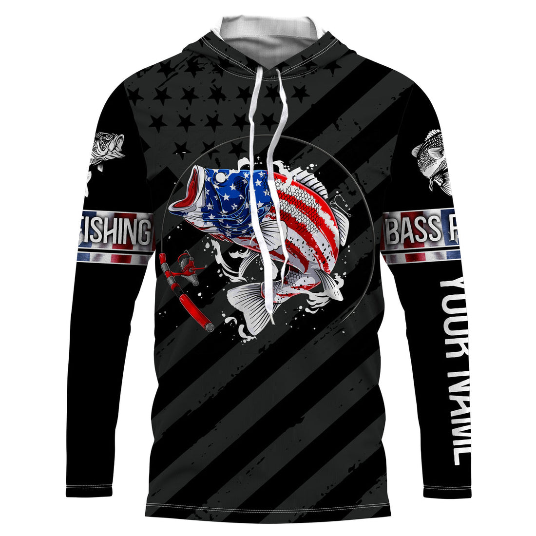 Largemouth Bass fishing American flag performance UV protection custom name long Sleeve fishing NQS3619
