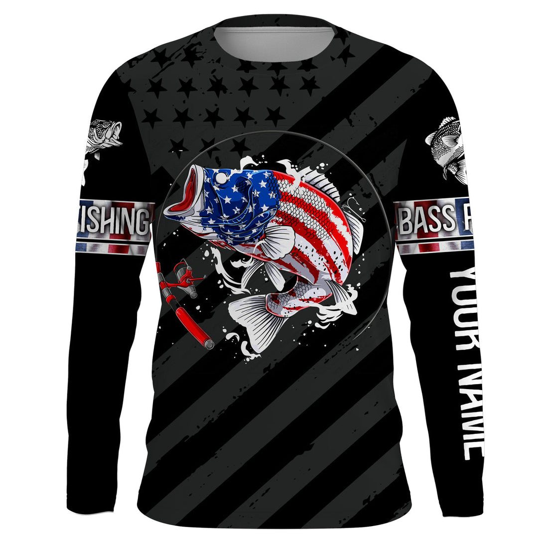Largemouth Bass fishing American flag performance UV protection custom name long Sleeve fishing NQS3619