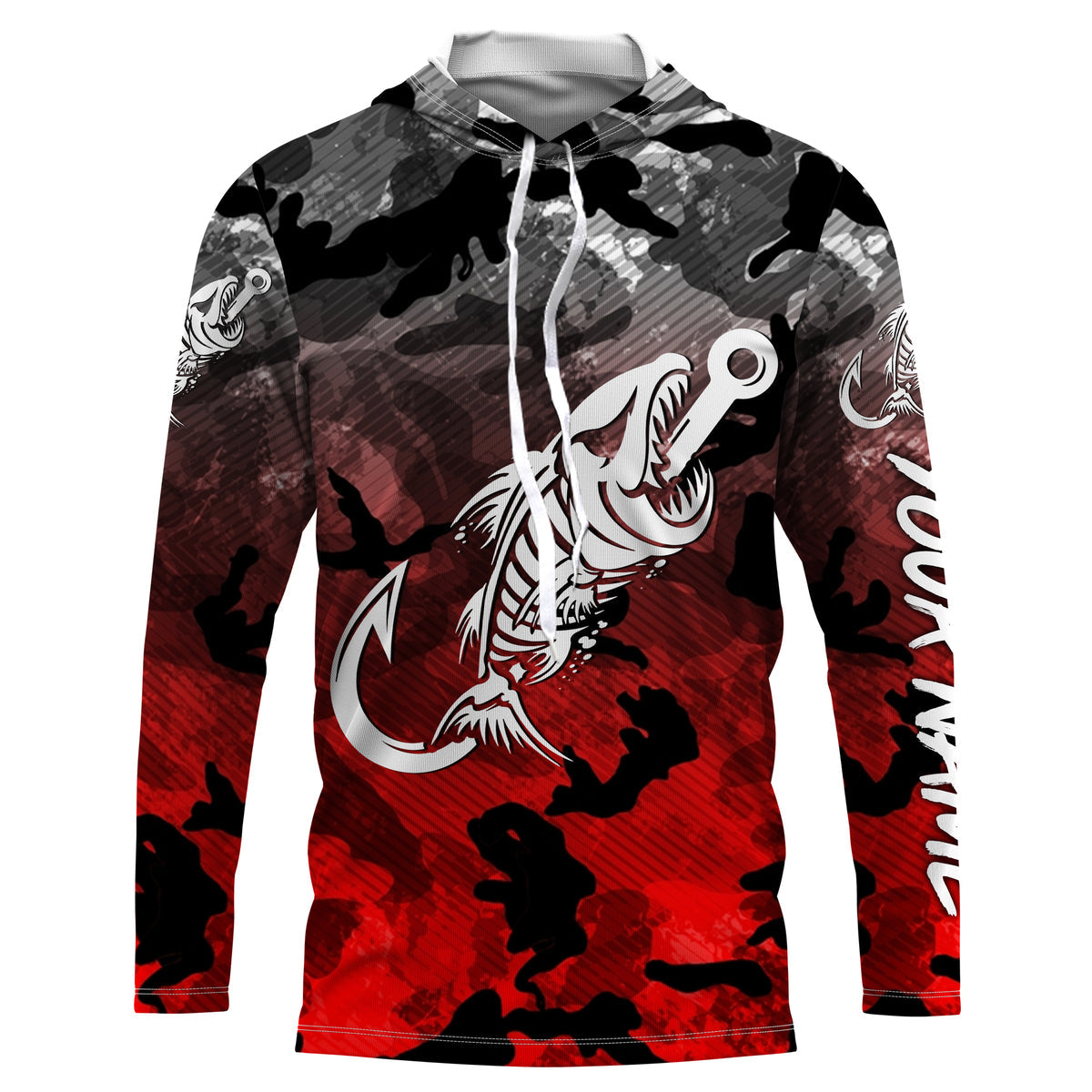 Black Red Camo fishing Fish hook skull Custom Name sun protection long sleeve fishing NQS3621