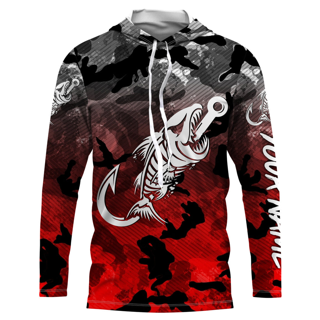 Black Red Camo fishing Fish hook skull Custom Name sun protection long sleeve fishing NQS3621