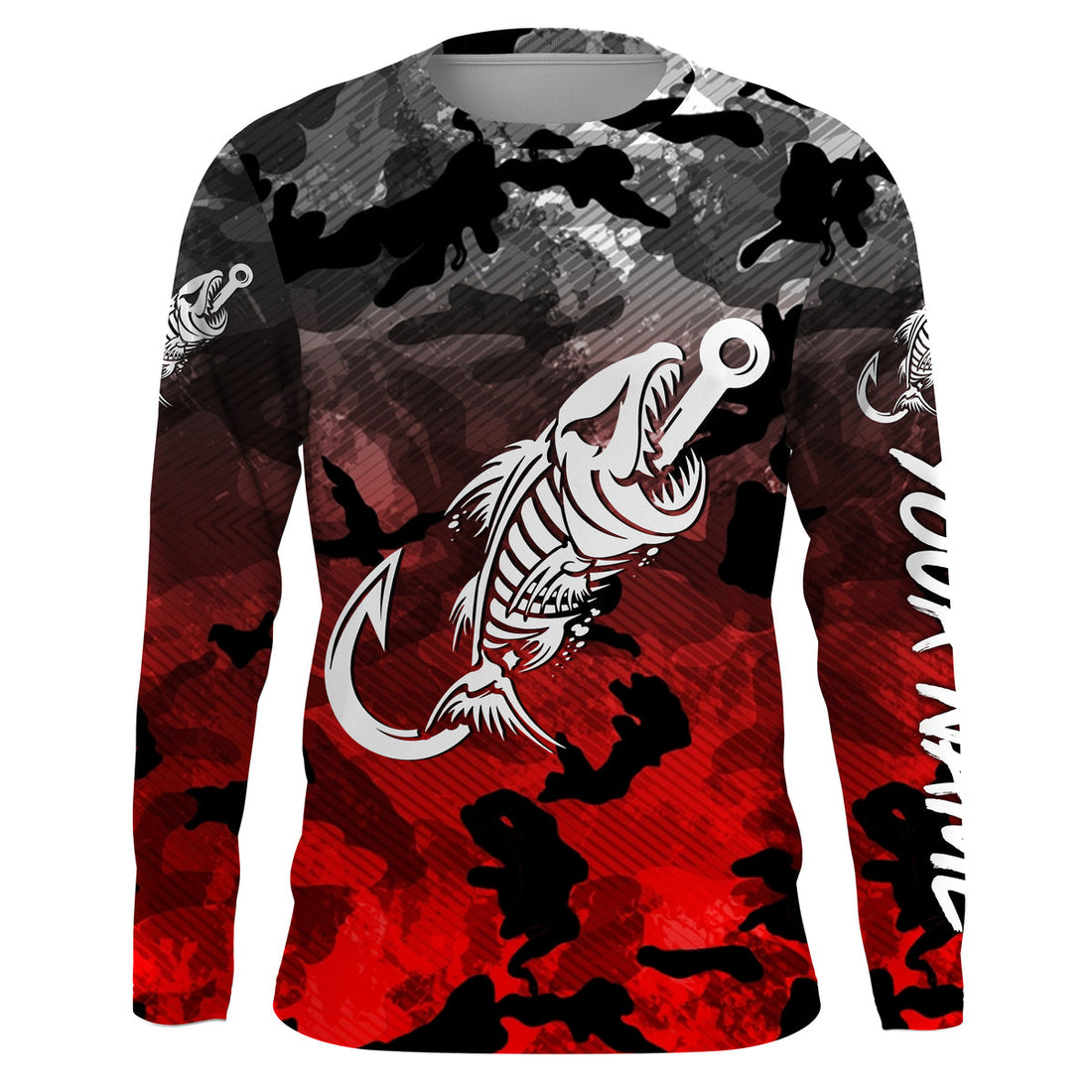 Black Red Camo fishing Fish hook skull Custom Name sun protection long sleeve fishing NQS3621