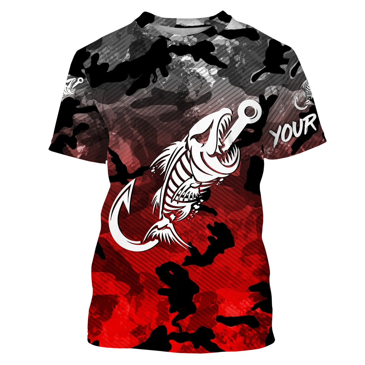 Black Red Camo fishing Fish hook skull Custom Name sun protection long sleeve fishing NQS3621