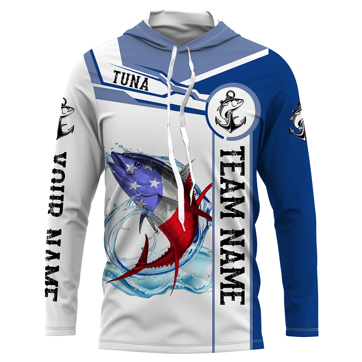 Tuna Fishing crew American Flag Customize name and team name performance Long Sleeve Fishing, Patriotic Fishing gifts NQS2383