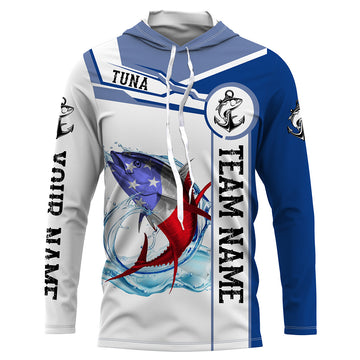 Tuna Fishing crew American Flag Customize name and team name performance Long Sleeve Fishing, Patriotic Fishing gifts NQS2383