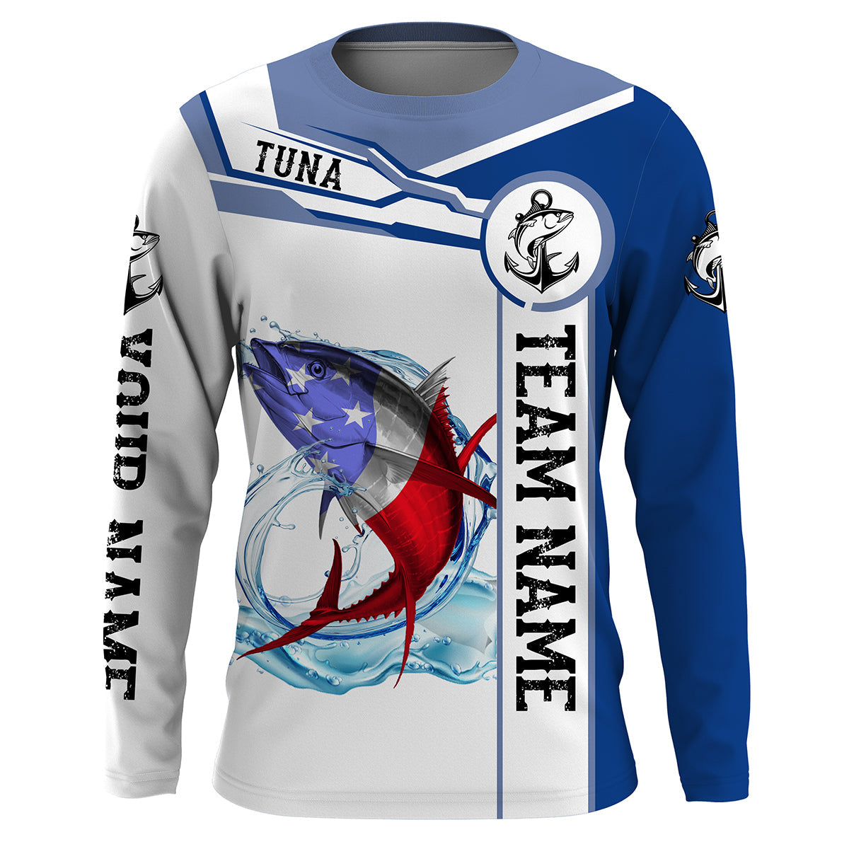 Tuna Fishing crew American Flag Customize name and team name performance Long Sleeve Fishing, Patriotic Fishing gifts NQS2383